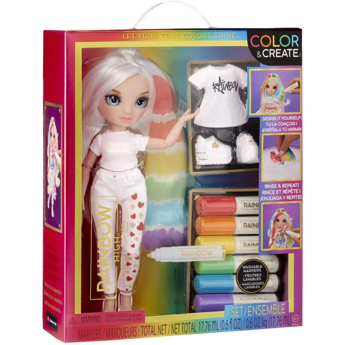 RAINBOW HIGH Muñecas*BABY born - Muñeca Fashion DIY ojos azules, top y zapatos extra, rotuladores lavables arcoiris