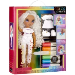 RAINBOW HIGH Muñecas*BABY born - Muñeca Fashion DIY colorear y crear - ojos morados, pelo rizado, top y zapatos extra, rotuladores arcoiris