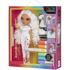 RAINBOW HIGH Muñecas*BABY born - Muñeca Fashion DIY colorear y crear - ojos morados, pelo rizado, top y zapatos extra, rotuladores arcoiris