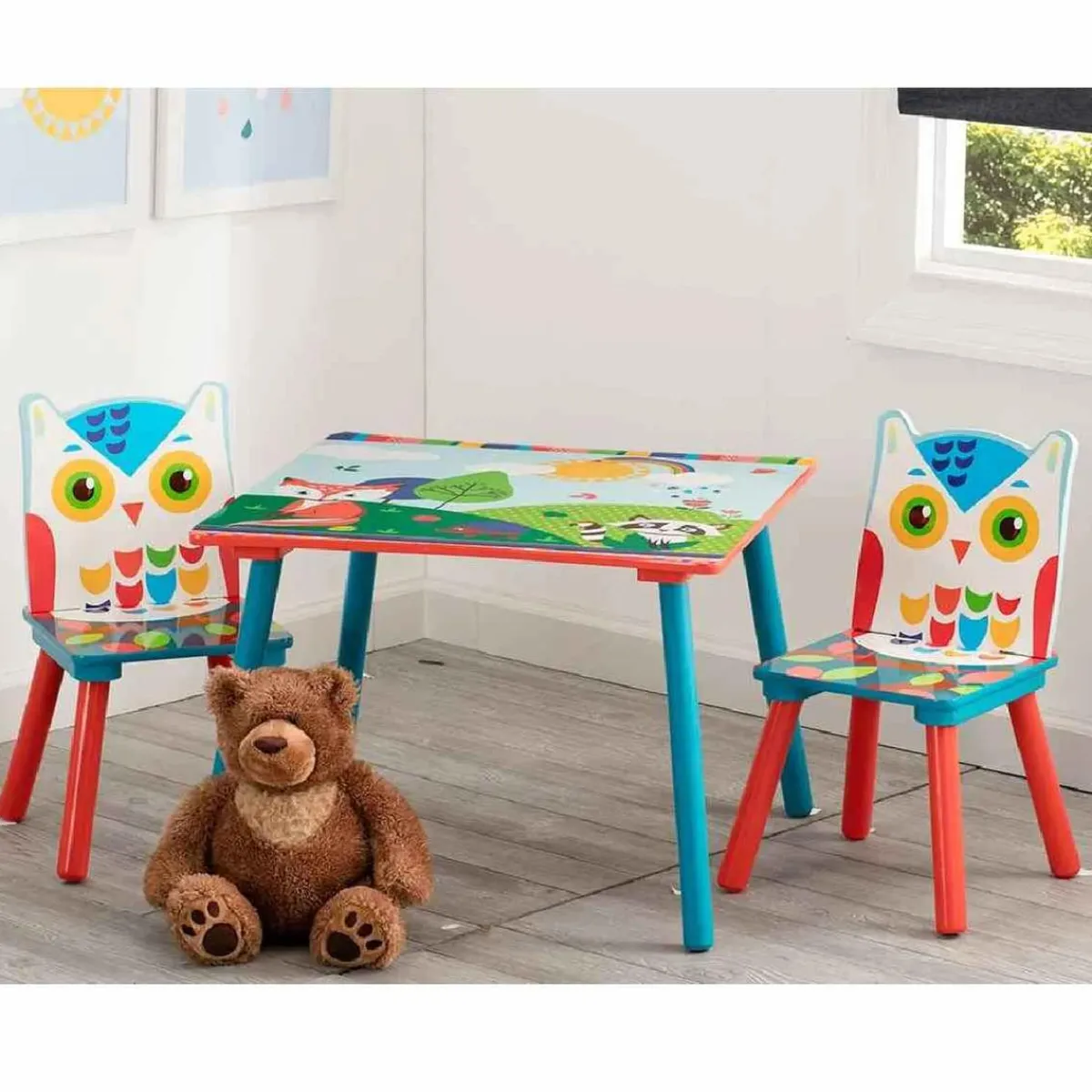 TOYS "R" US Estilo De Vida*Baby Smile - Mesa con dos sillas de madera Buho