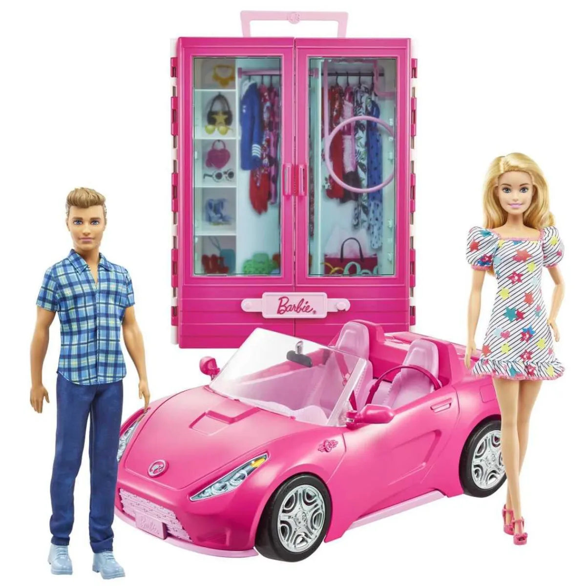 BARBIE Muñecas*- y Ken con vehículo y armario