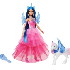MATTEL Muñecas*Barbie - Muñeca Celebración Zafiro con Vestido Rosa y Unicornio ㅤ