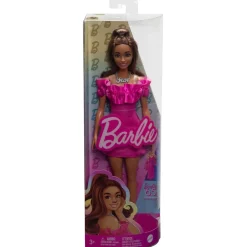MATTEL Muñecas*Barbie - Muñeca Fashionista con Vestido Rosa y Pelo Ondulado ㅤ
