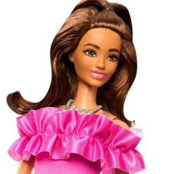 MATTEL Muñecas*Barbie - Muñeca Fashionista con Vestido Rosa y Pelo Ondulado ㅤ