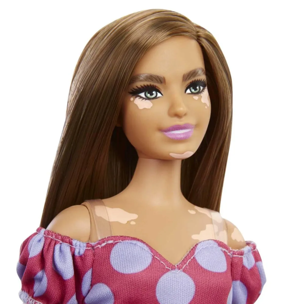BARBIE Muñecas*- Muñeca Fashionista Curvy Vitiligo - Vestido de lunares