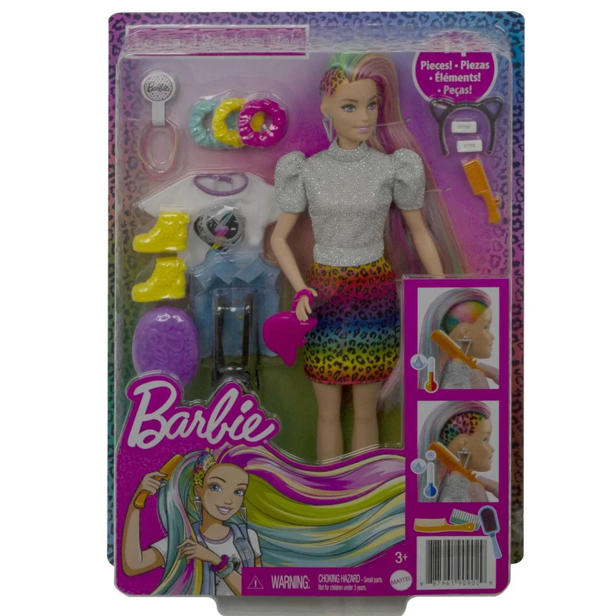 BARBIE Muñecas*- Muñeca Pelo arcoíris y leopardo