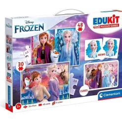 CLEMENTONI Juguetes Educativos Y Libros|Juegos Y Puzzles*- Frozen - Edukit 4 en 1: Puzzle de 48 piezas, juego de memoria y 6 cubos educativos ㅤ