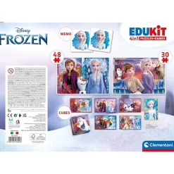 CLEMENTONI Juguetes Educativos Y Libros|Juegos Y Puzzles*- Frozen - Edukit 4 en 1: Puzzle de 48 piezas, juego de memoria y 6 cubos educativos ㅤ