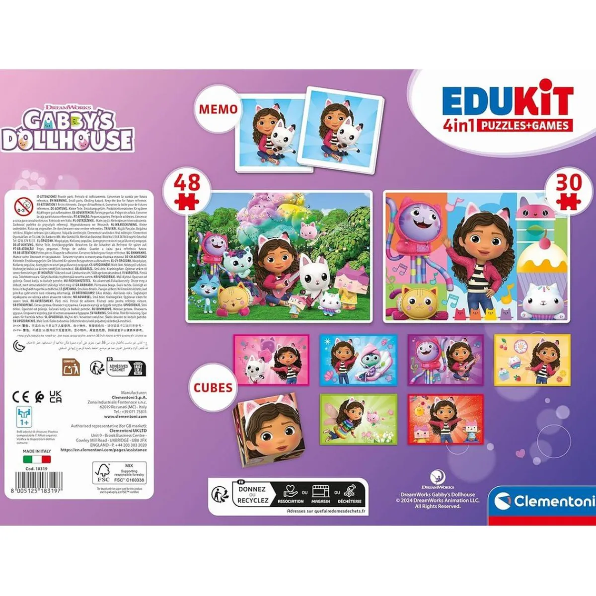 CLEMENTONI Juguetes Educativos Y Libros|Juegos Y Puzzles*- Gabbys Dollhouse - Puzzle Edukit 4 en 1