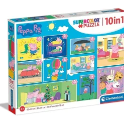 CLEMENTONI Juegos Y Puzzles*- Peppa Pig - Puzzle Infantil Multicolor 10 en 1, de distinto tamaño para montar progresivamente ㅤ