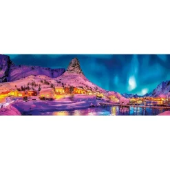 CLEMENTONI Juegos Y Puzzles*- Puzzle panorámico de 1000 piezas, Noche colorida en las Islas Lofoten ㅤ