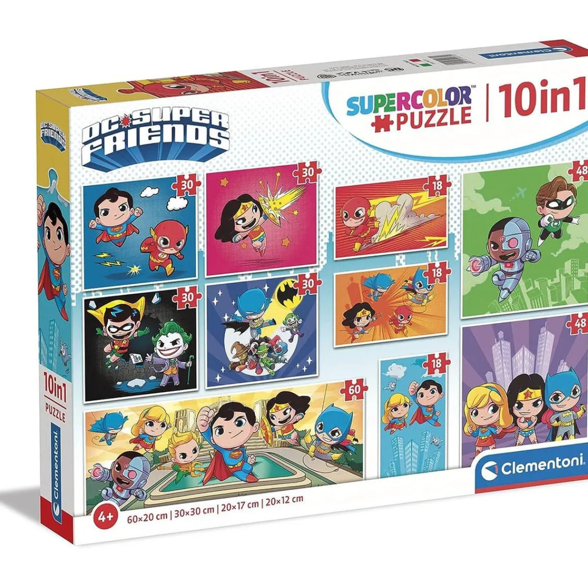 CLEMENTONI Juegos Y Puzzles*- Puzzles progresivos de superhéroes DC Comics, 10 en 1, multicolor, tamaño medium ㅤ
