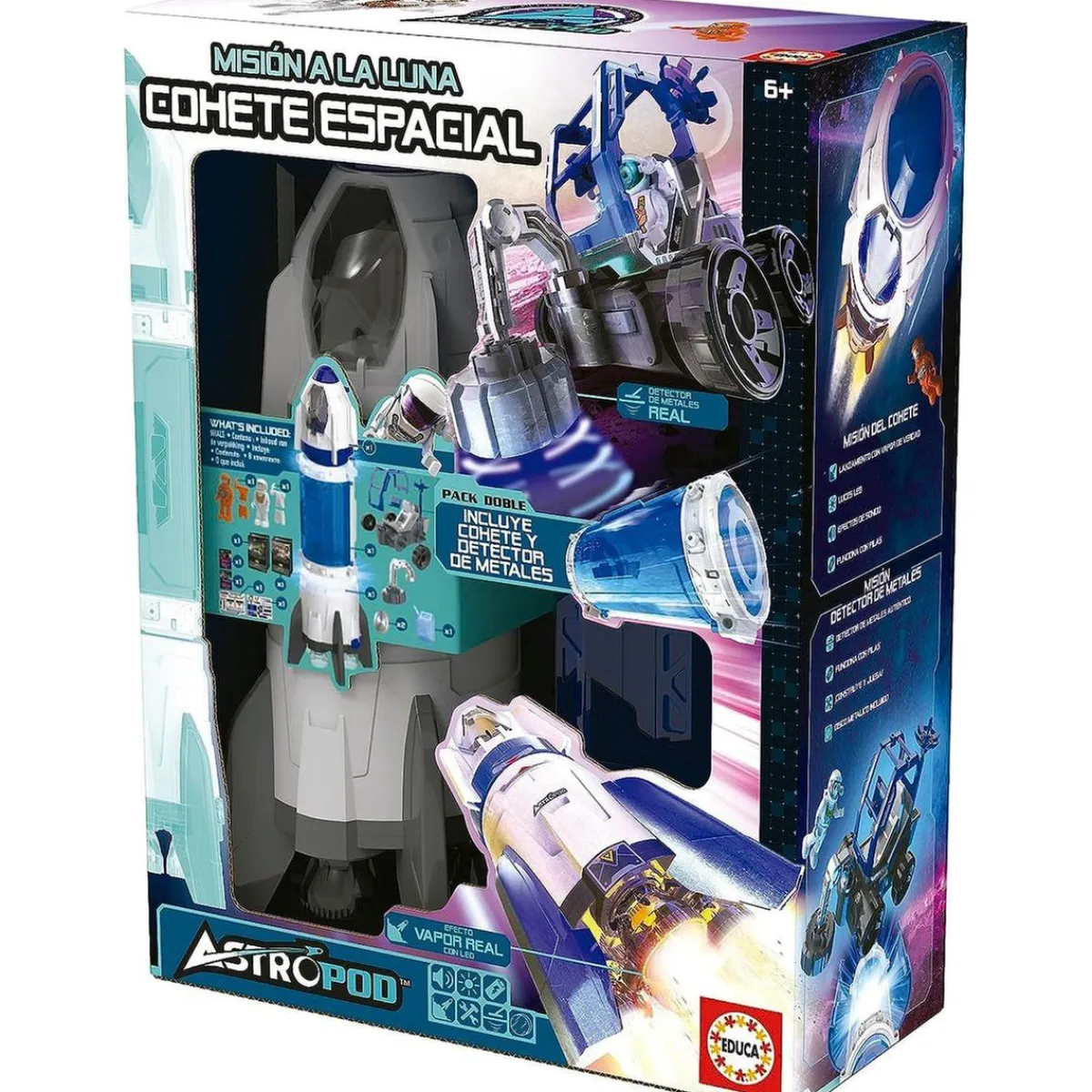 EDUCA Steam*Cohete espacial construye y juega con luces y sonido, vehículo lunar y detector de metales real