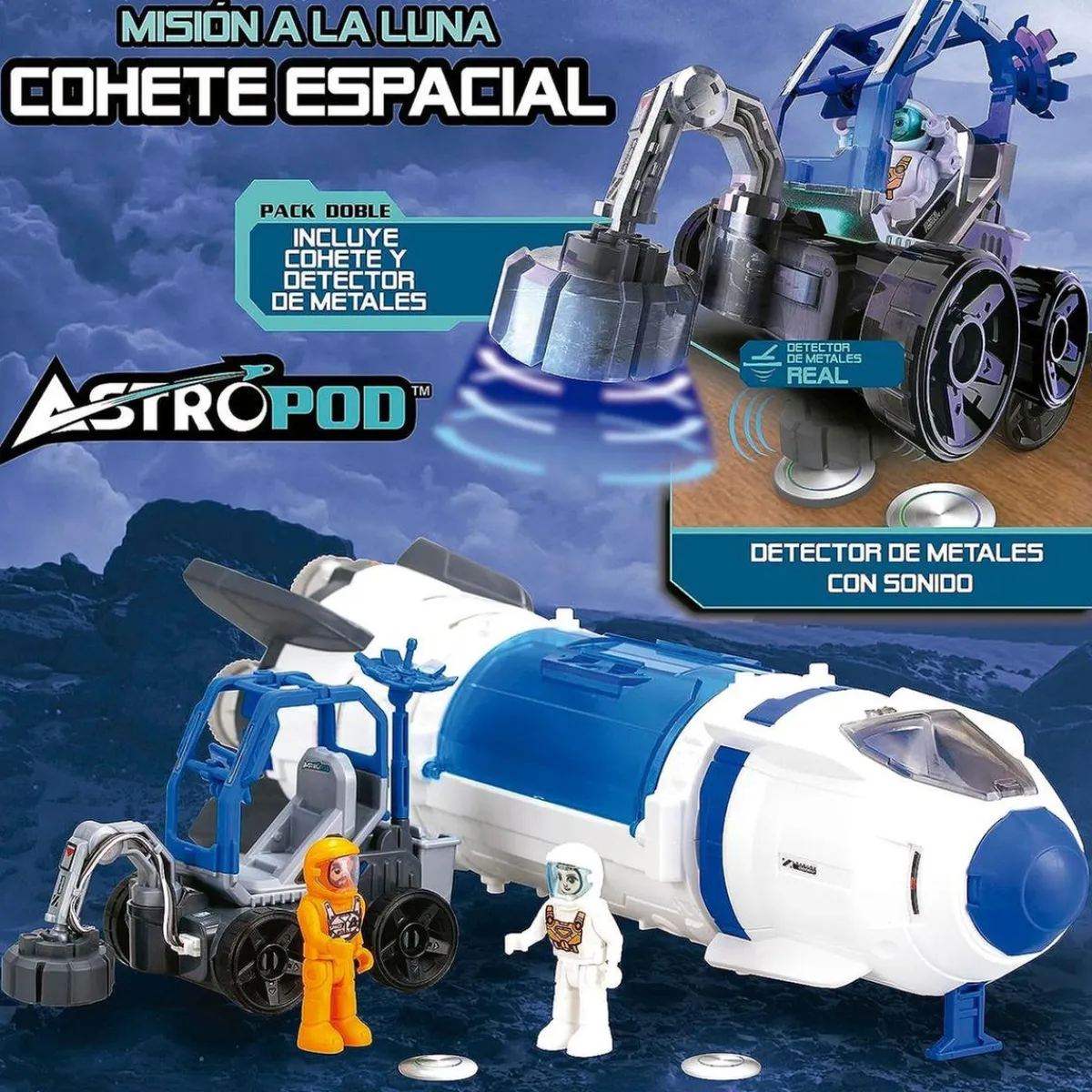 EDUCA Steam*Cohete espacial construye y juega con luces y sonido, vehículo lunar y detector de metales real