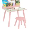 AIYAPLAY Estilo De Vida*Conjunto de mesa y silla con estante integrado Rosa