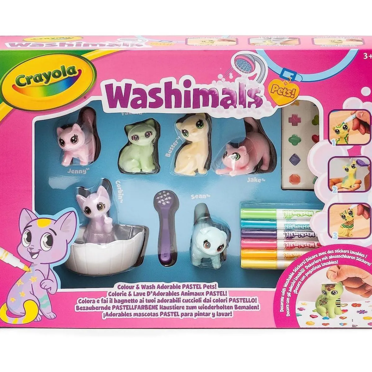 CRAYOLA Arte Y Manualidades*- Kit de actividades Washimals Pets para colorear y bañar animales bebés con pegatinas en colores pastel