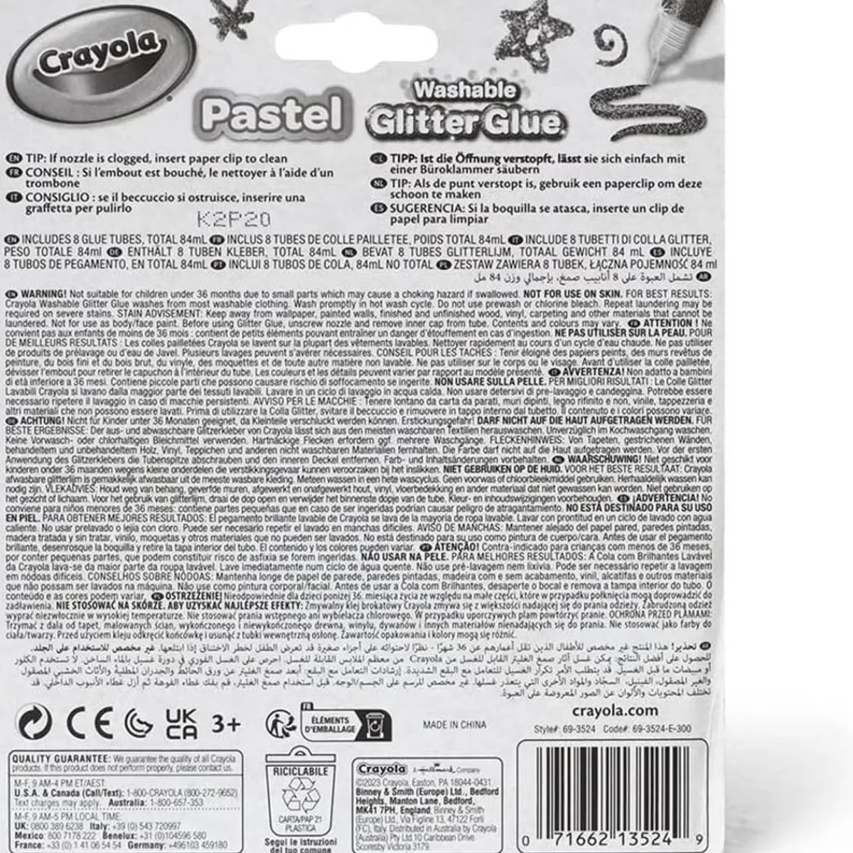 CRAYOLA Arte Y Manualidades*- Pegamentos con purpurina lavables en colores pastel para manualidades y tiempo libre ㅤ