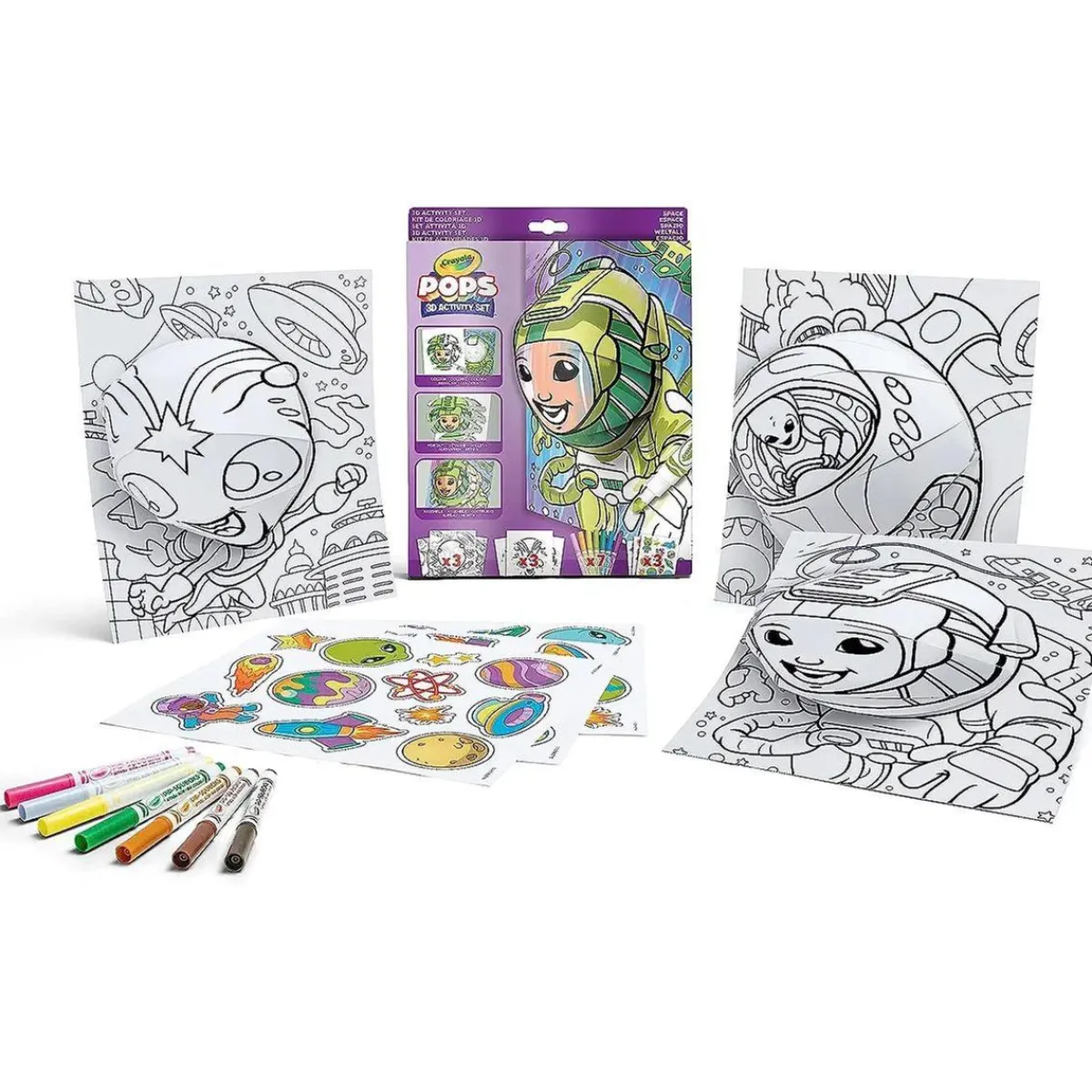 CRAYOLA Arte Y Manualidades*- Set de páginas para colorear y construir obras de arte tridimensionales, tema aventuras espaciales