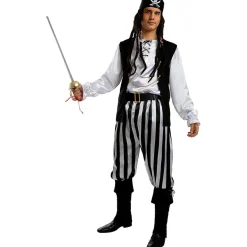 Funidelia Disfraces|Halloween*Disfraz de pirata a rayas para hombre - Colección blanca y negra L