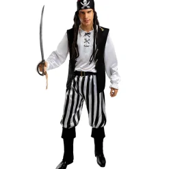 Funidelia Disfraces|Halloween*Disfraz de pirata a rayas para hombre - Colección blanca y negra L