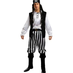 Funidelia Disfraces|Halloween*Disfraz de pirata a rayas para hombre - Colección blanca y negra L