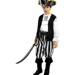 Funidelia Halloween|Disfraces*Disfraz de pirata a rayas para niño- Colección blanca y negra 5-6 años