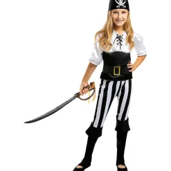 Funidelia Halloween|Disfraces*Disfraz de pirata a rayas para niña- Colección blanca y negra 10-12 años