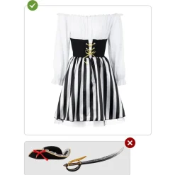 Funidelia Disfraces|Halloween*Disfraz de Pirata a rayas para mujer - Colección blanco y negro - Talla M