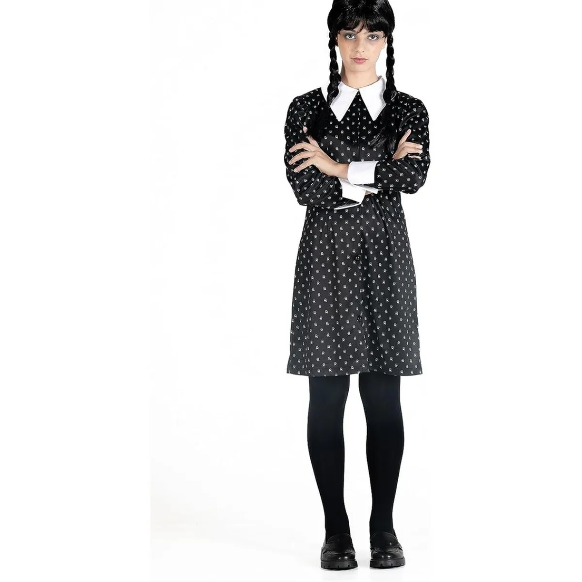 BIZAK Disfraces|Halloween*Disfraz Miércoles Addams vestido con peluca talla M