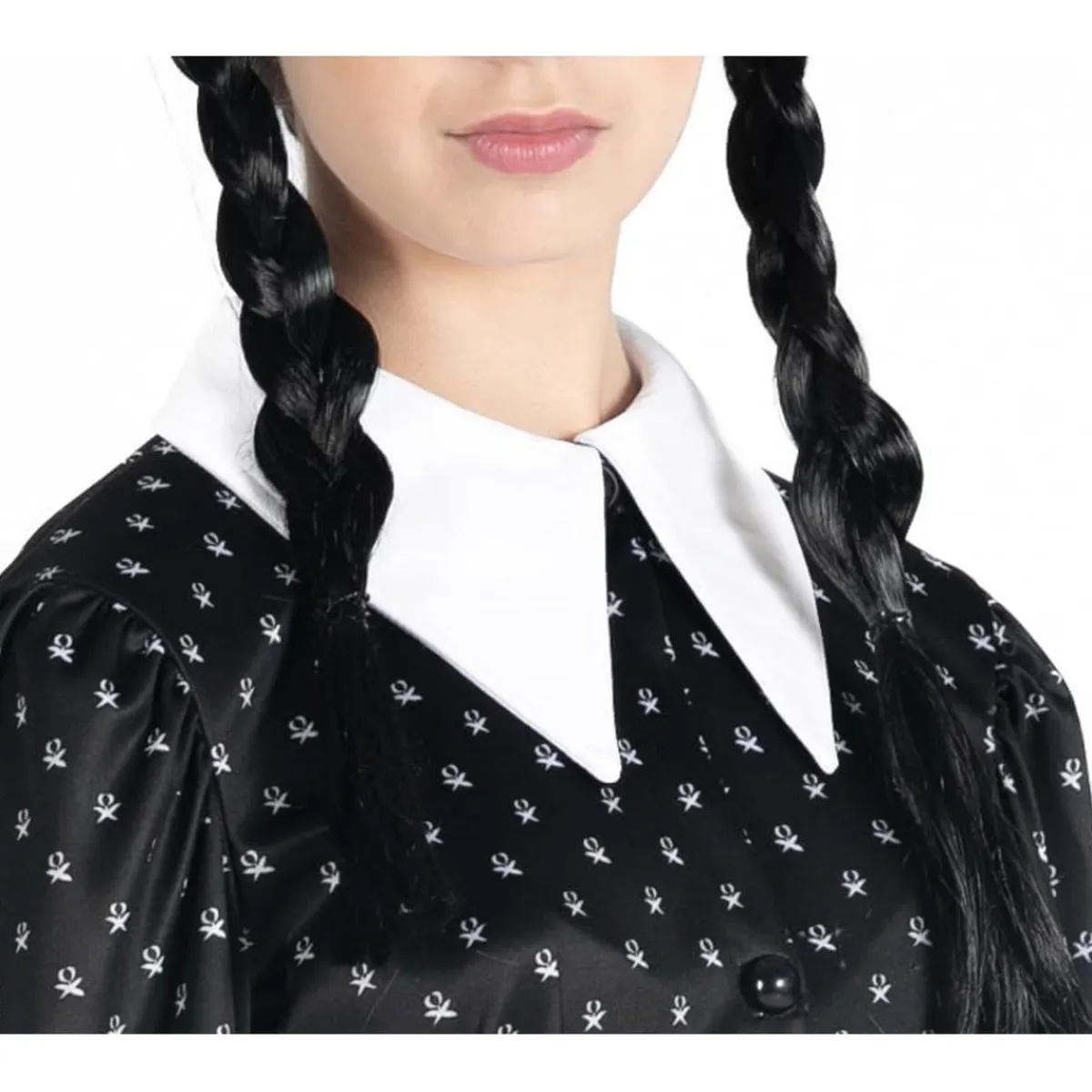 BIZAK Disfraces|Halloween*Disfraz Miércoles Addams vestido con peluca talla M