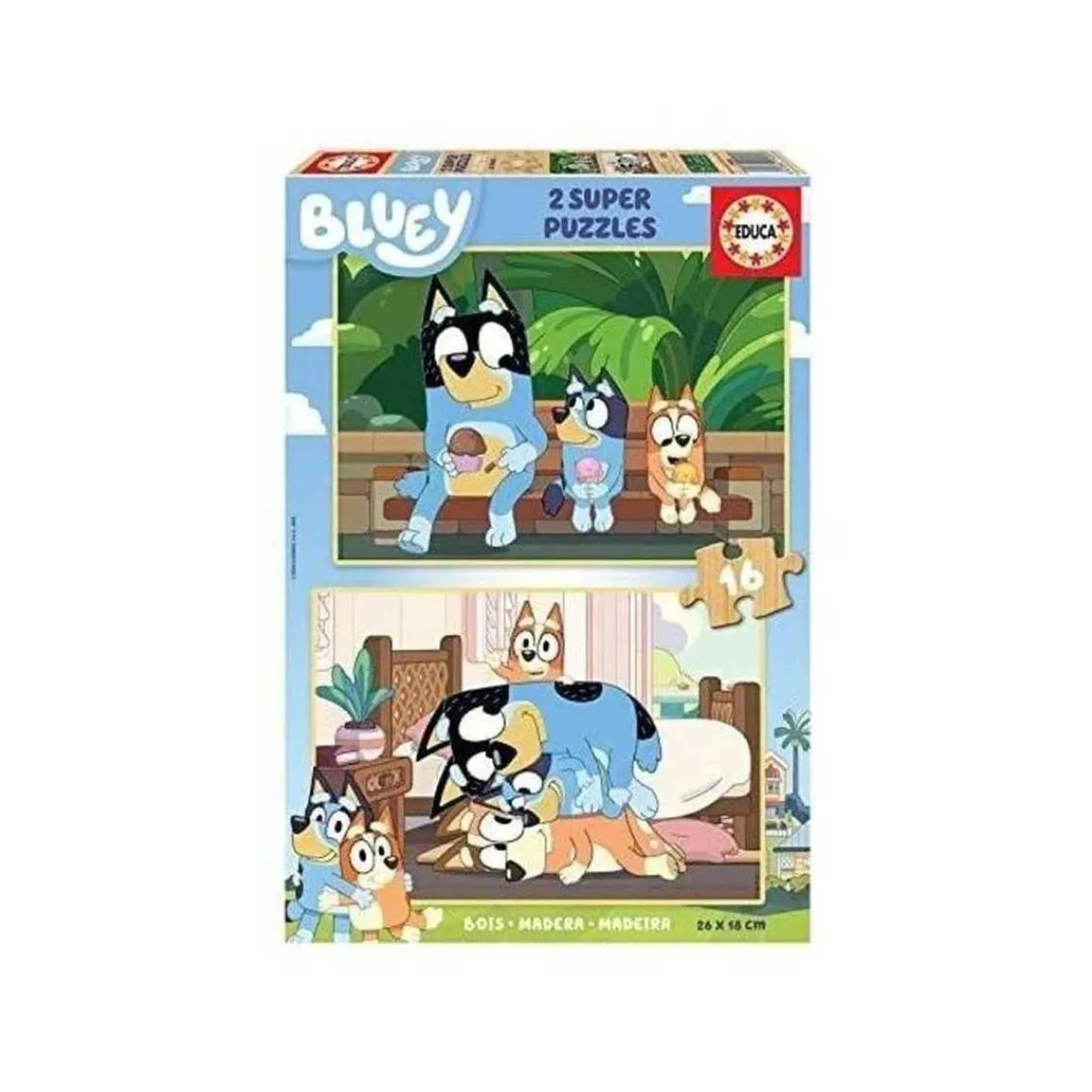 EDUCA BORRAS Juegos Y Puzzles*- Bluey - 2 Puzzles de madera 16 piezas