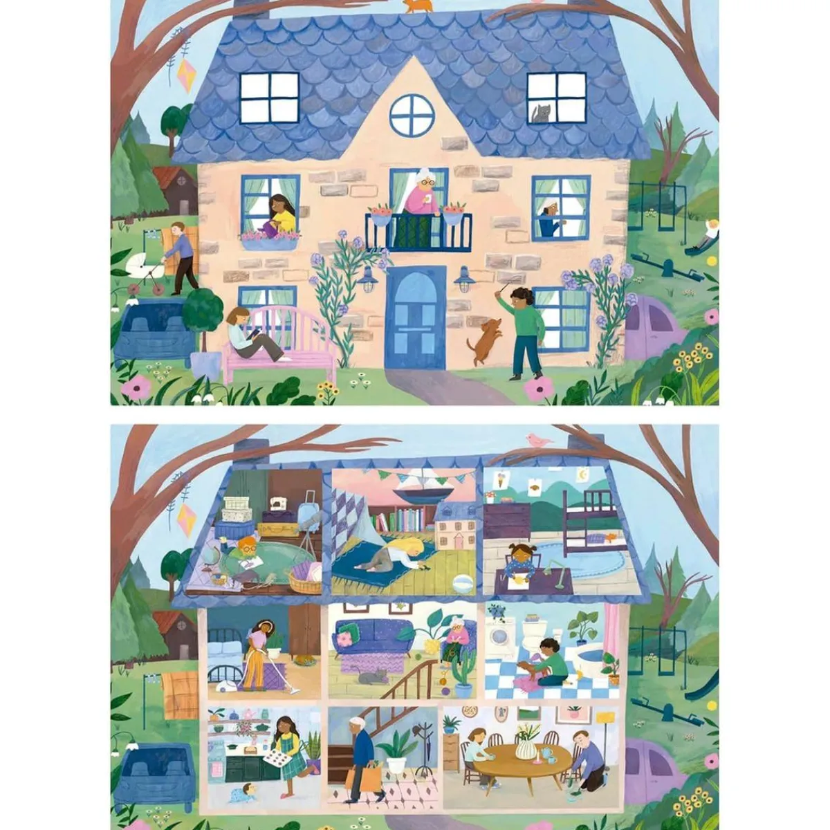 EDUCA BORRAS Juegos Y Puzzles*- DragonBallZ - Puzzle Doble Vista Casa Interior y Exterior 100 Piezas ㅤ