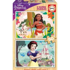 EDUCA BORRAS Juegos Y Puzzles*- Princesas Disney - Puzzle Doble Princesas Disney de Madera 50 Piezas ㅤ
