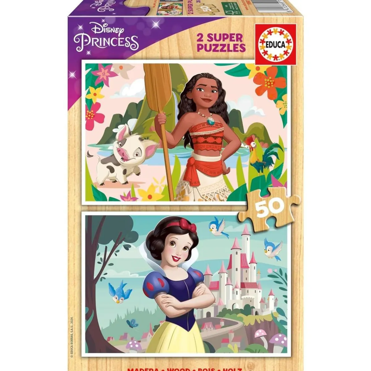 EDUCA BORRAS Juegos Y Puzzles*- Princesas Disney - Puzzle Doble Princesas Disney de Madera 50 Piezas ㅤ
