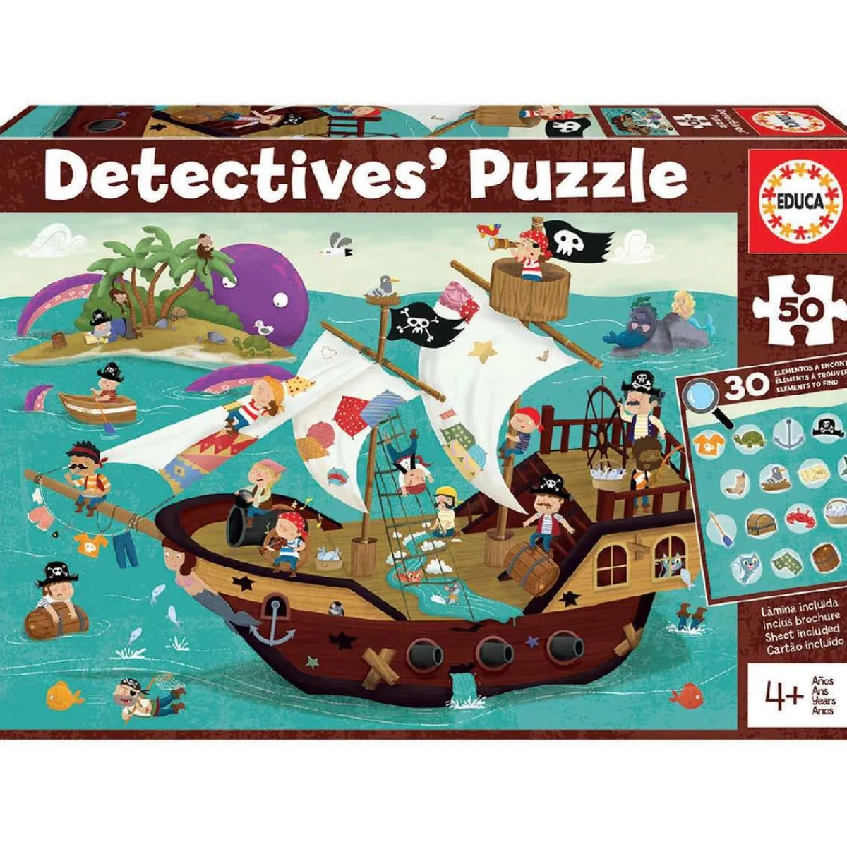 EDUCA BORRAS Juegos Y Puzzles*Educa Borrás - Barco pirata - Puzzle detectives 50 piezas