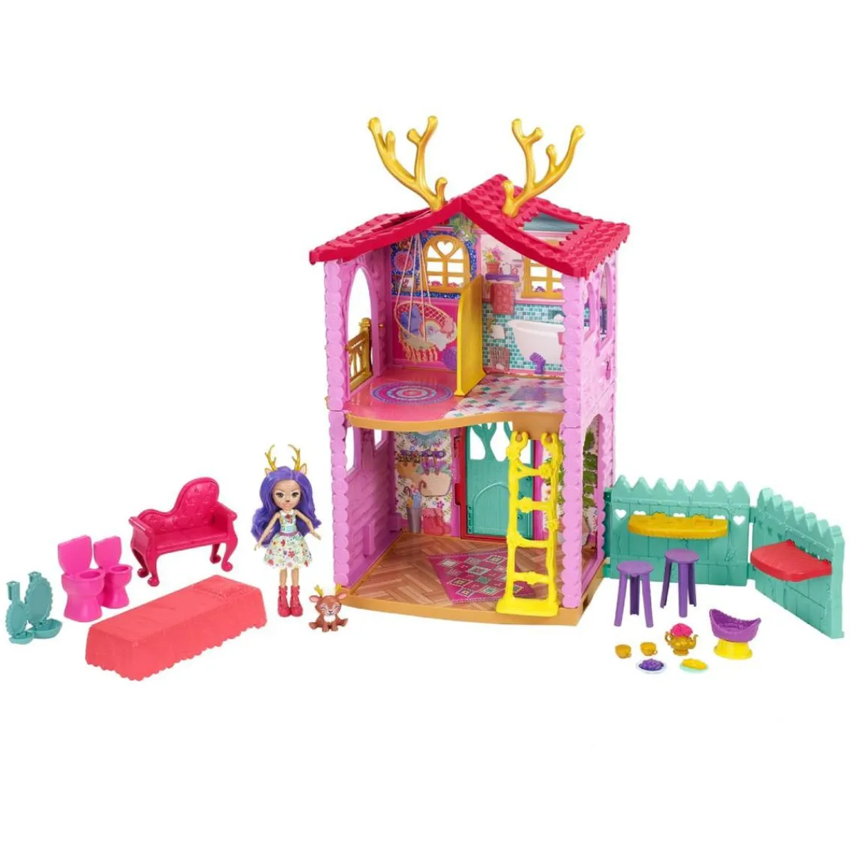 BARBIE Muñecas*Enchantimals - muñeca Danessa Deer con casa de ciervos