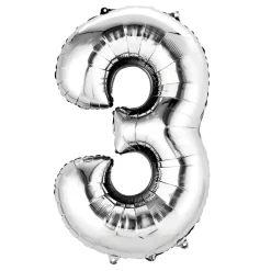 LIRAGRAM Artículos De Fiesta Y Regalos*Globo Forma Número 3 Plateado