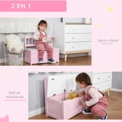 Homcom Estilo De Vida*- Baúl para juguetes Madera Rosa