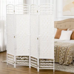 Homcom Estilo De Vida*- Biombo de cuerda de papel 4 paneles