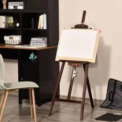 Homcom Arte Y Manualidades*- Caballete de madera con trípode Marrón