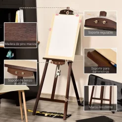 Homcom Arte Y Manualidades*- Caballete de madera con trípode Marrón