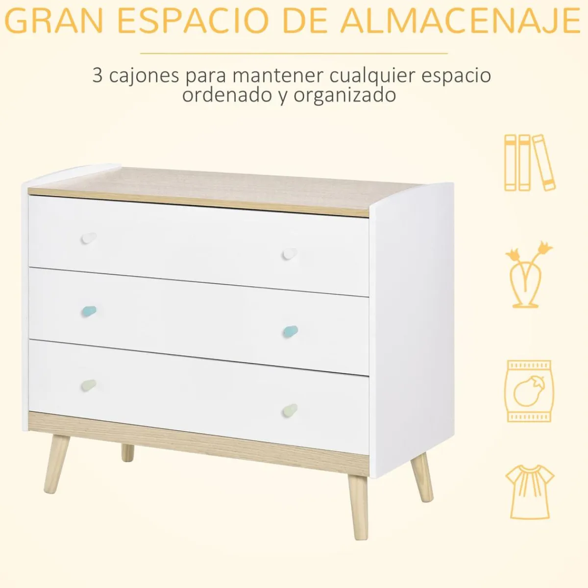 Homcom Estilo De Vida*- Cajonera infantil con 3 cajones
