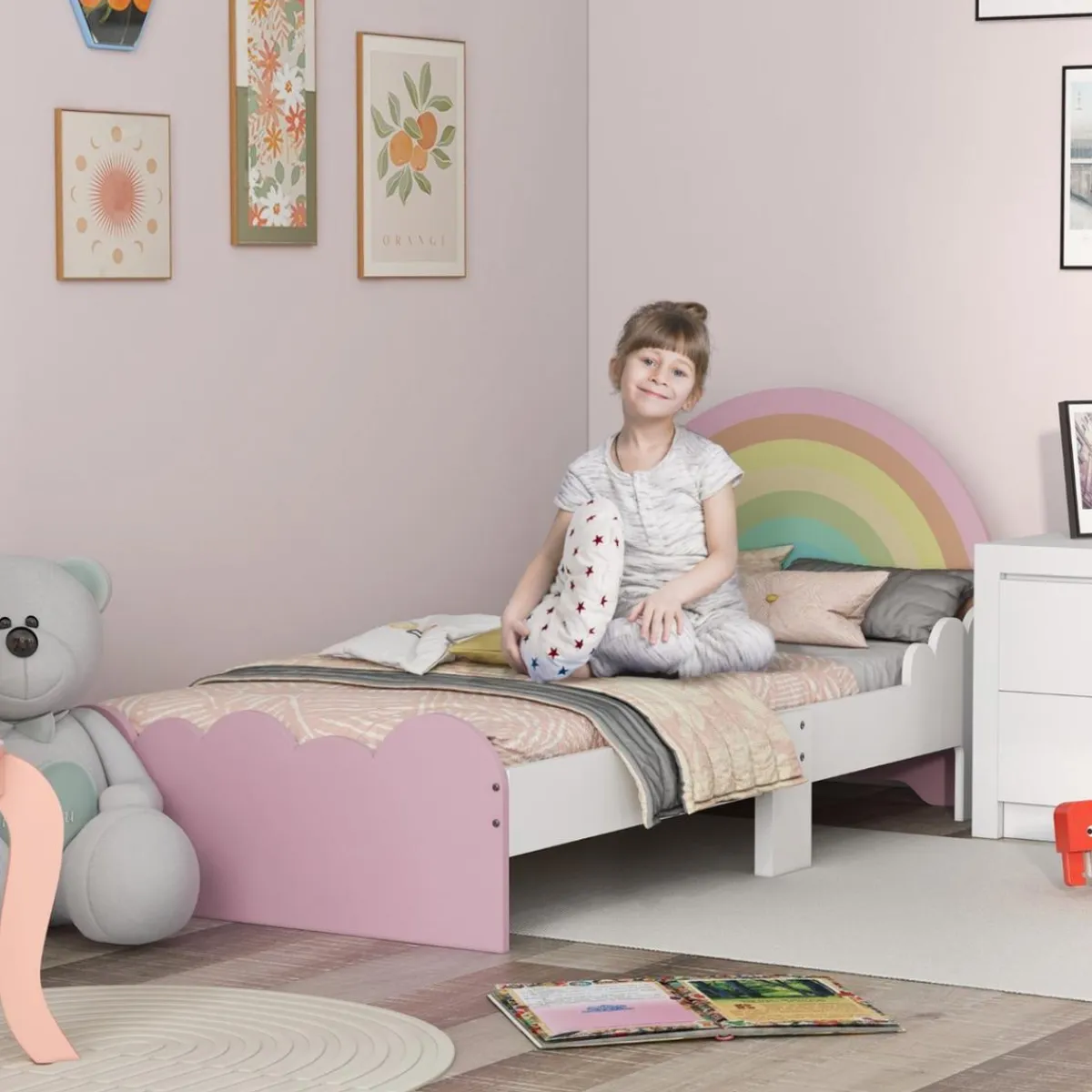 Homcom Estilo De Vida*- Cama infantil arcoíris Rosa
