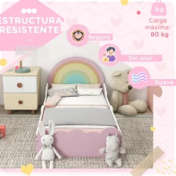 Homcom Estilo De Vida*- Cama infantil arcoíris Rosa