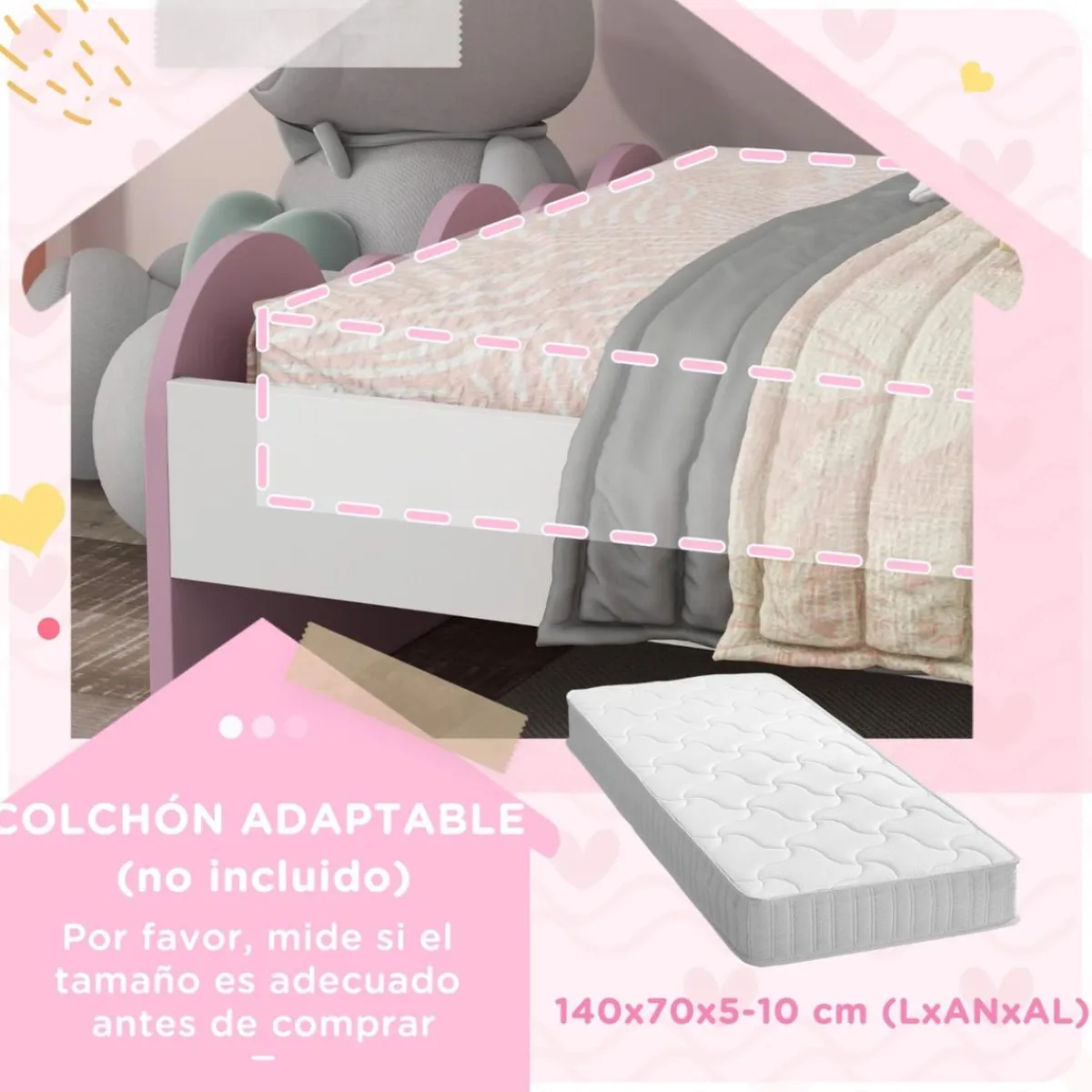 Homcom Estilo De Vida*- Cama infantil arcoíris Rosa