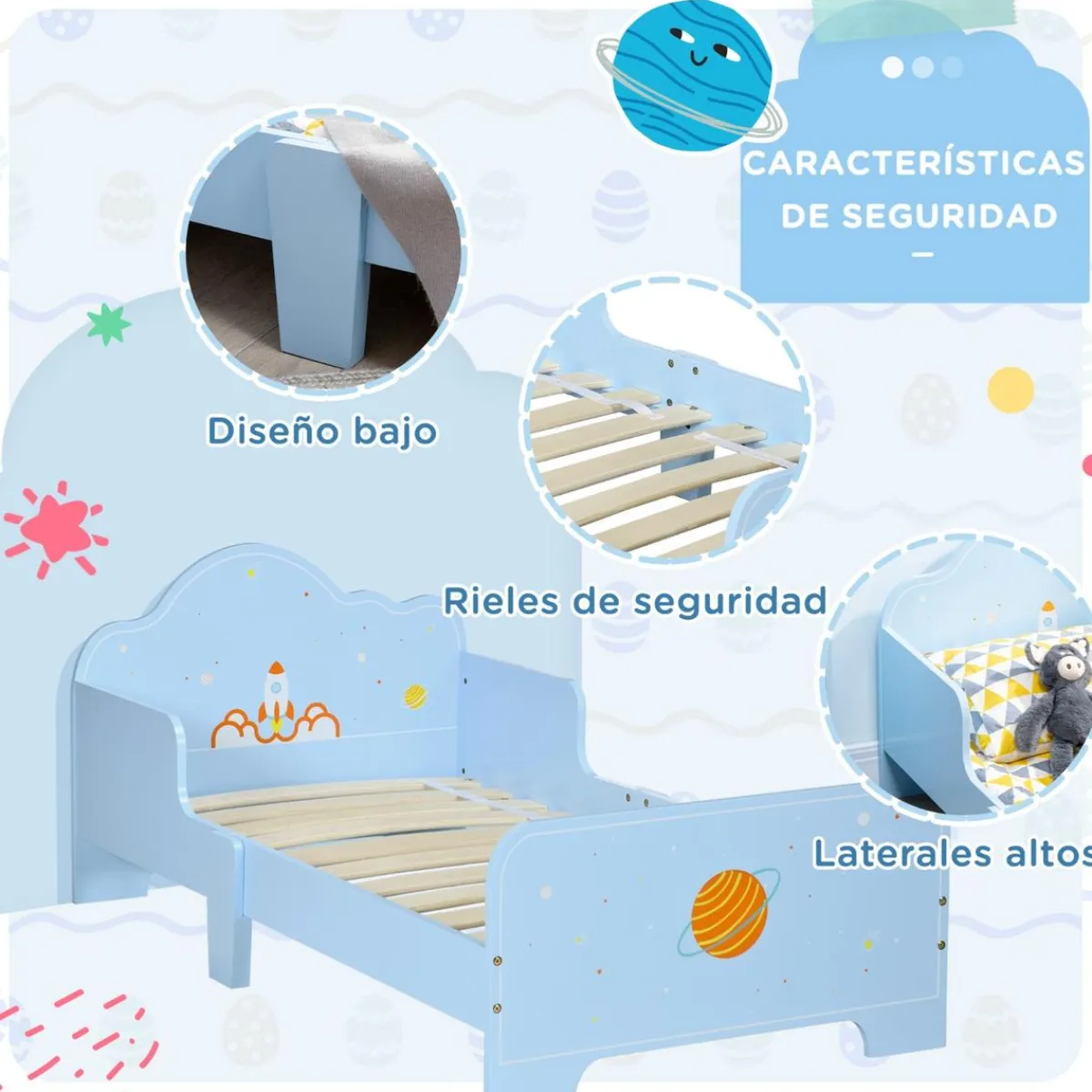 Homcom Estilo De Vida*- Cama infantil espacio Azul