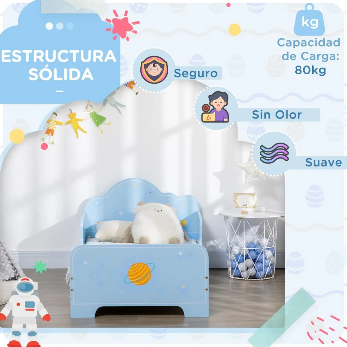 Homcom Estilo De Vida*- Cama infantil espacio Azul