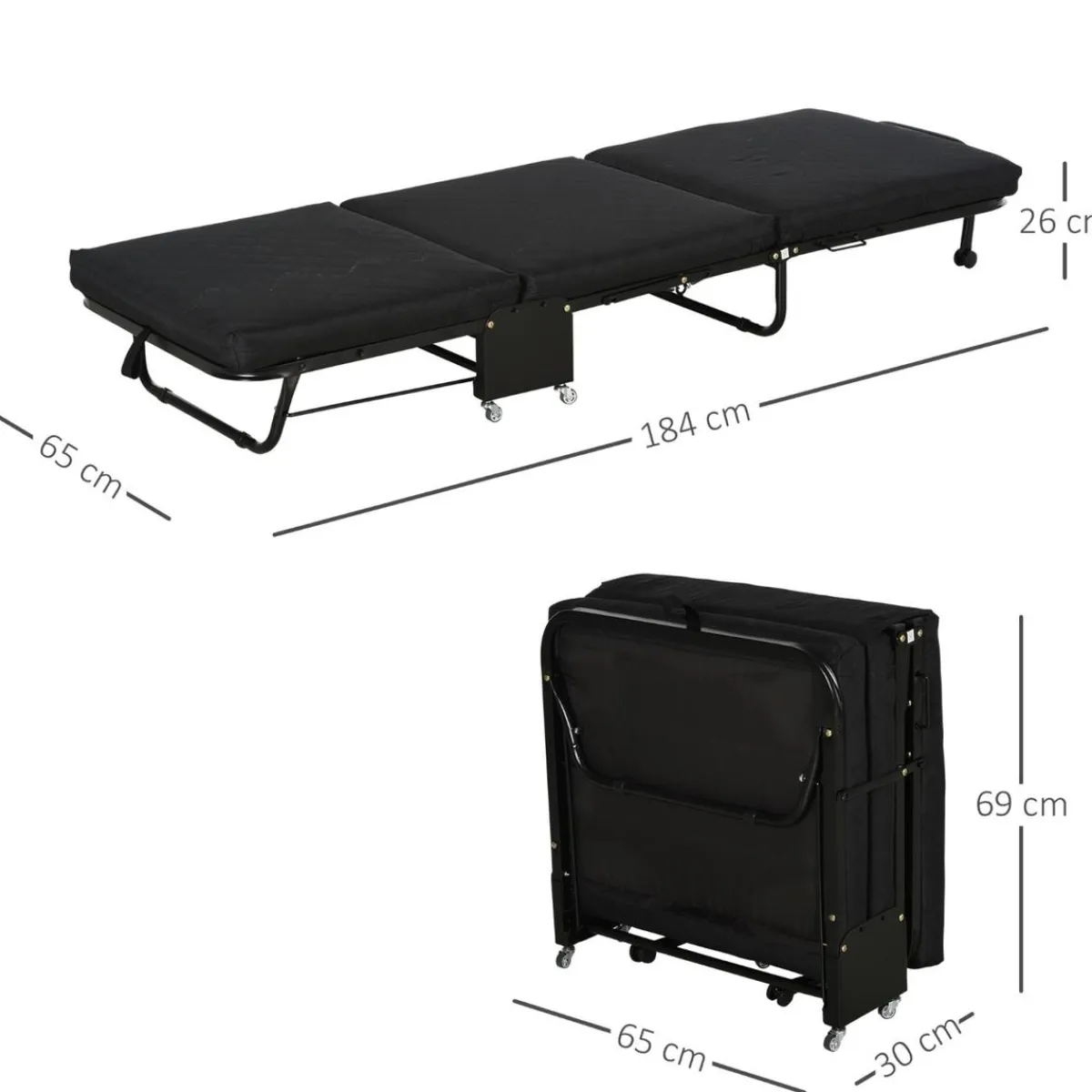 Homcom Estilo De Vida*- Cama plegable con cabecera ajustable Negro