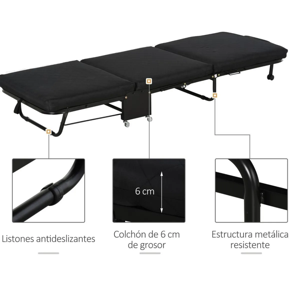 Homcom Estilo De Vida*- Cama plegable con cabecera ajustable Negro