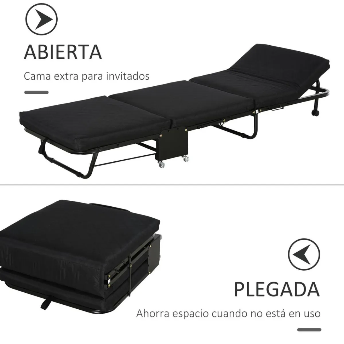 Homcom Estilo De Vida*- Cama plegable con cabecera ajustable Negro